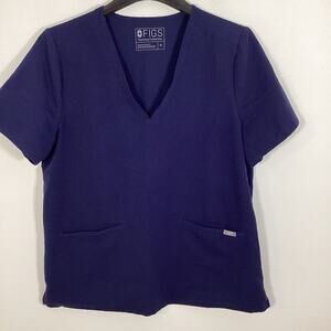 Figs Technical Collection Women’s Scrub Top Navy Blue XL Pockets Medical Nurse
